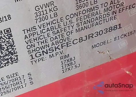 2018 Chevrolet Tahoe Commercial Fleet z USA, uszkodzony, nr VIN 1GNSKFEC8JR303881